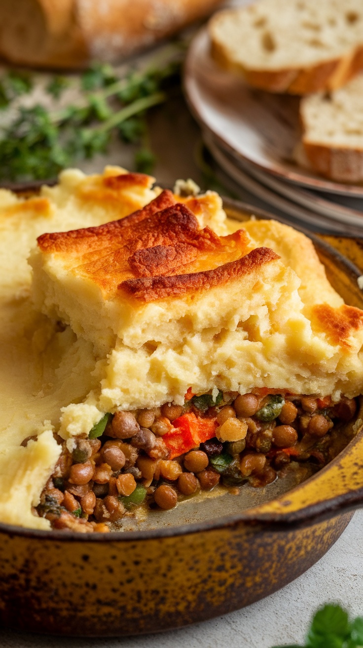 Hearty Lentil Shepherd A baked lentil shepherd