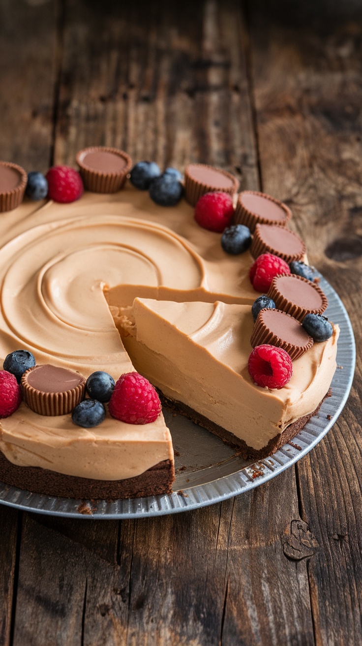 No-Bake Peanut Butter and Jelly Pie No-bake peanut butter and jelly pie with chocolate graham cracker crust, jelly topping, and peanut butter cups.